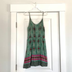 Francesca's Green Pattern Mini Dress